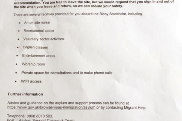 A copy of a letter sent from the Home Office to an asylum seeker being supported by Care4Calais