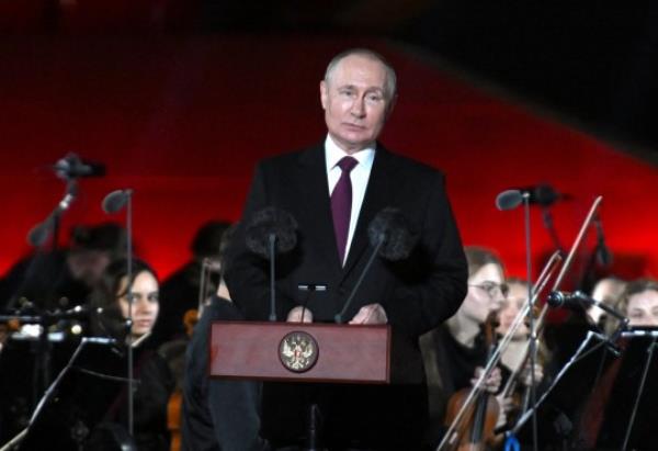 Russian President Vladimir Putin delivered a speech during a ceremony Prigozhin's jet was downed (Picture: EPA)
